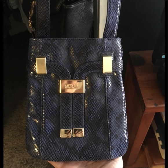 Michael Kors Handbags - NWOT Michael Kors Blue Snakeskin Crossbody w/ Gold